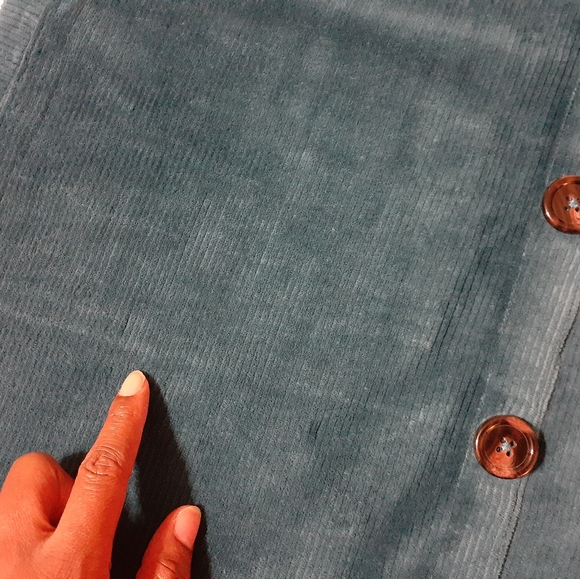 Soft Surroundings Dark Teal Velour Button-Back Sweater - Picture 7 of 11